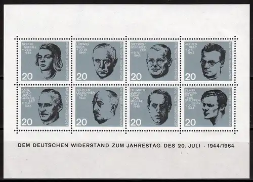 BRD 431-38 Block 3, 1964  Widerstand, postfrisch **
