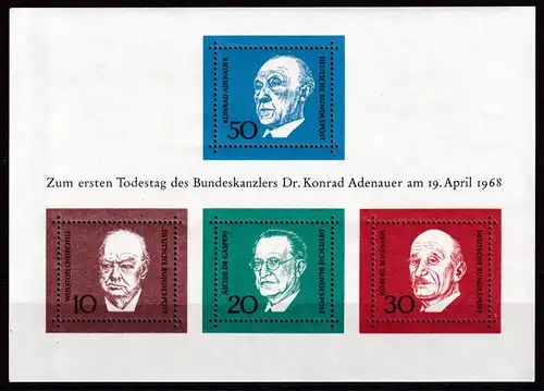BRD 554-57 Block 4, 1968 Adenauer, postfrisch **
