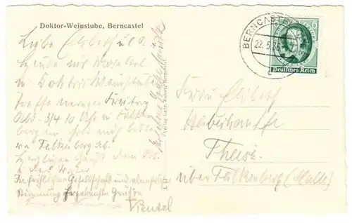 AK Die Hebgasse, Droktorberg, Docteur-Vinstube Berncastel, gel. 1936