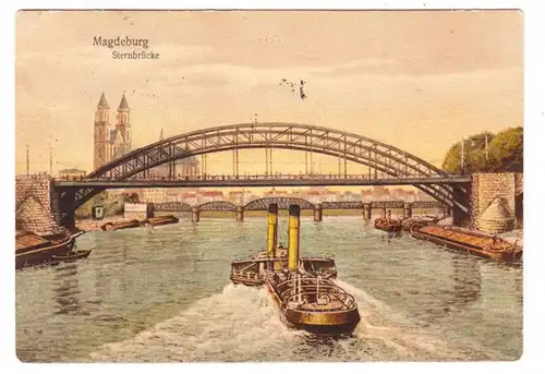 AK Magdeburg, Sternbrücke, Dampfschiffe, gel.