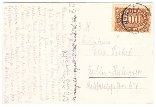 AK Oberdorf bei Hindelang, Mi.N° 250, gel. 1923