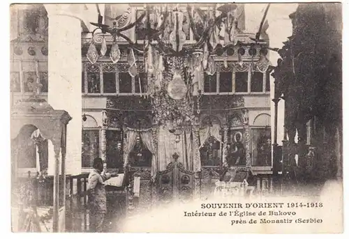AK Souvenir d'Orient 1914-1918, Intérieur de l'Eglise de Bukovo près de Monastir gel. 1918