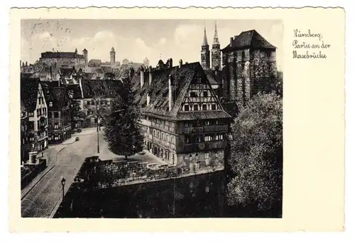 AK Nuremberg, partie au pont Max, en 1938