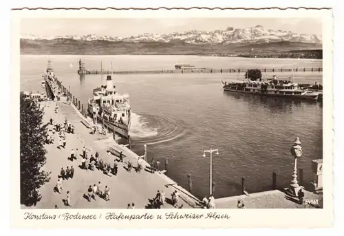 AK Konstanz, Hafenpartie und Schweizer Alpen, ungel.