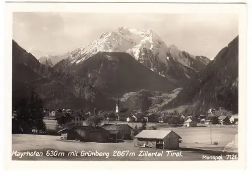 AK Mayrhofen mit Grünberg, Zillertal Tirol, gel. 1939