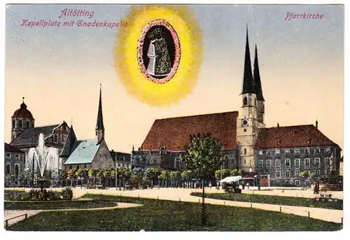 AK Altötting, Kapellplatz mit Gnadenkapelle, Pfarrkirche, Feldpost, gel.1917