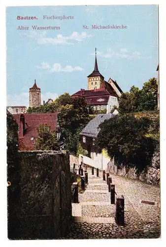 AK Bautzen, Fischerpforte, Alter Wasserturm, St. Michaeliskirche, ungel.