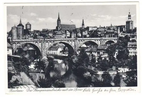 AK Bautzen, Kronprinzenbrücke mit der Spree, Feldpost, gel. 1939