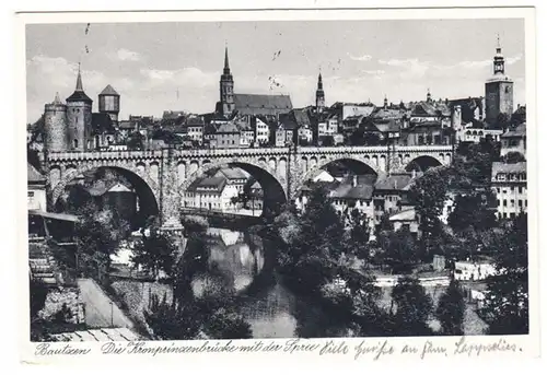 AK Bautzen, pont du prince héritier avec la Spree, Feldpost, gel. 1939