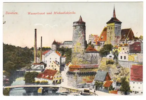 AK Bautzen, art de l'eau et église du micaël, engl. 1918