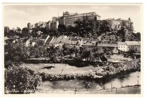 AK Bautzen, Schloß Ortenburg mit der Spree, gel. 1943