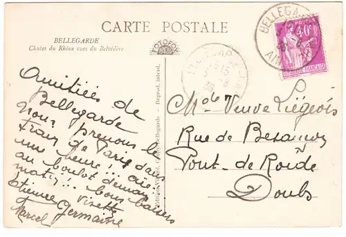 CPA Bellegarde, Chutes du Rhône vous du Belvedere, engl. 1936