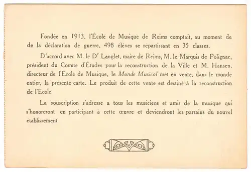 CPA Reims, Fondée en 1913, L'École de Musique de ReIMs comit au moment de la déclaration de guerre, ohnl.