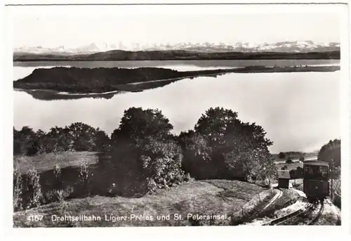 CPA Ligerz-Preles und St.Petersinsel, Drahtseilbahn, gel. 1961