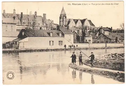 CPA Vierzon, Vue prisse des rives du Cher, gel.