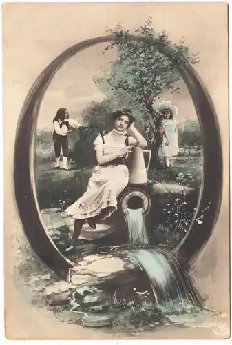 CPA Alphabet Carte, Femme et enfants lettre " Q ", ungel.