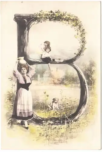 CPA Alphabet Carte, Femme et enfants lettre " B ", ungel.