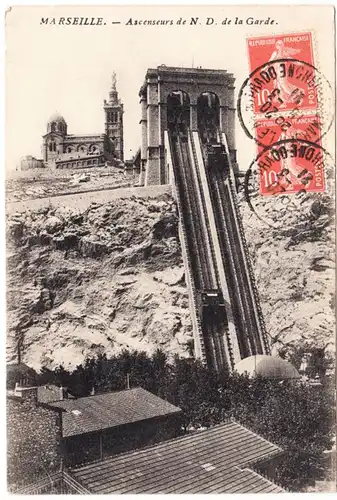 CPA Bouches-du-Rhône , Marseille, Ascenseurs de N.D. de la Garde, gel. 1921
