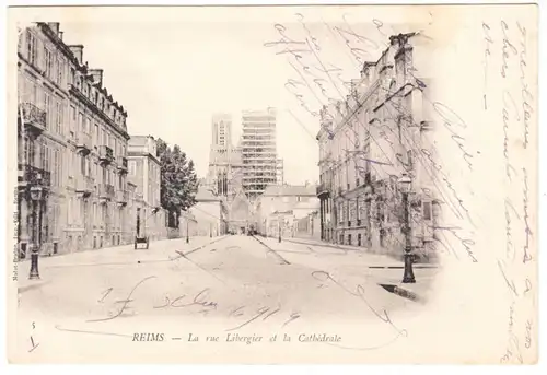 CPA Reims, La rue Libergier et la Cathedrale, ungel.