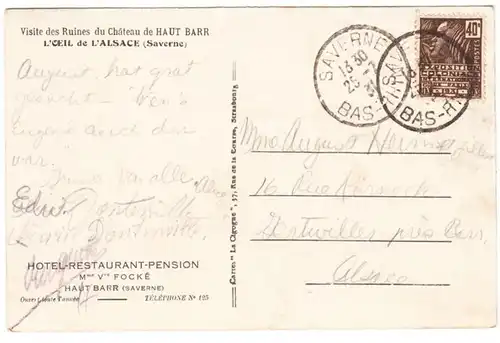 CPA Environs de Saverne, Le Pont du Diable sur le Haut Barr, Hotel-Restaurant-Pension Focke, gel. 1931