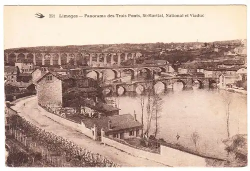 CPA Limoges, Panorama des Trois Ponts, St.Martial, National et Viadue, ungel.