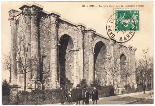 CPA Reims, La Porte Mars, Arc de Triomphe Romain, gel. 1913