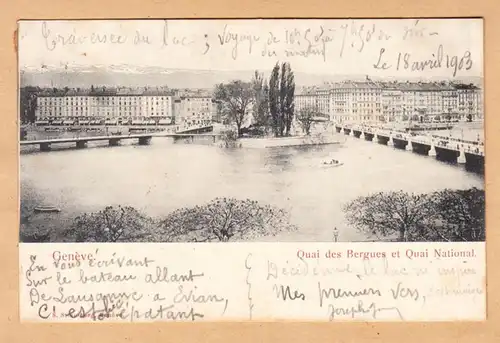 CPA Geneve, Quai des Bergues et Quais National, gel. 1903