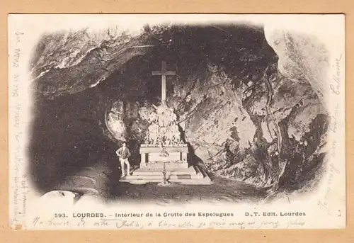 CPA Lourdes, Intérieur de la Grotte des Espelugues, gel. 1902