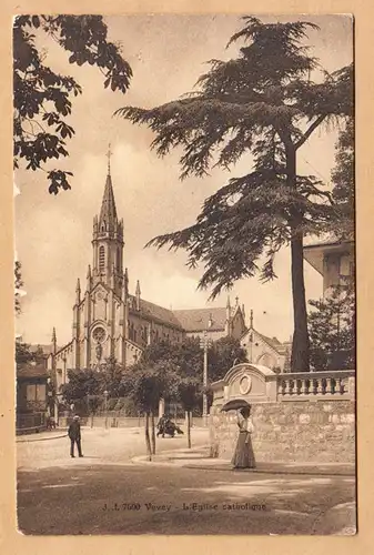 CPA Vevey, L'Eglise catholoqiue, gel. 1915