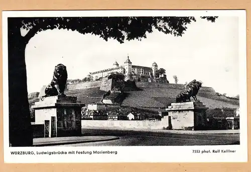 AK Würzburg, Ludwigbrücke mit Festung Marienberg, gel. 1954