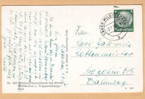 Wildflecken und Truppenübungsplatz, Stempel-Lager Wildflecken, gel. 1938