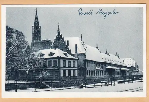 CPA Strassburg im Winter, Altes Kaufhaus, Prost Neujahr, ungel.