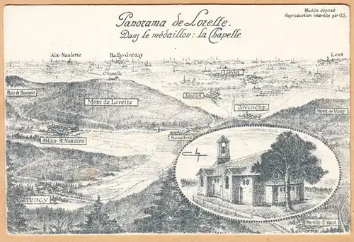 CPA Panorama de Lorette, Dans le Médaillon: La Chapelle, Feldpost, gel. 1915