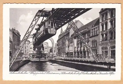 AK Wuppertal, Bildbahn Barmen, Gare, Pont de l'Hôtel de Ville, Rivière de Gemarker, gel.1931