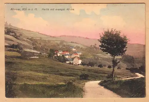 CPA Aubure, Altweier, Partie mit evangelischer Kirche, gel. 1912