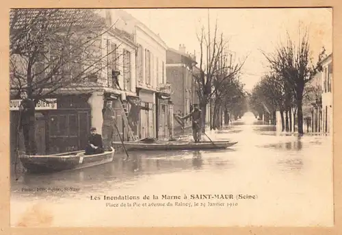 CPA Saint Maur, Les Inondations de la Marne, Place de La Pie et avenue du Rainey, ohnl.