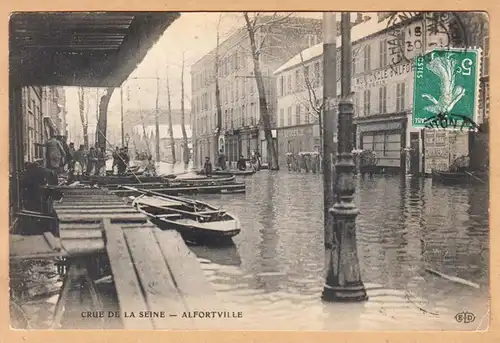 CPA Alfortville, Crue de la Seine- Al Fortville en 1910