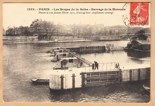 CPA Paris, Les Berges de la Seine, Barrage de La Monnaie, gel. 1910