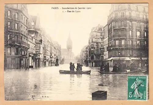CPA Paris, Inondations 1910, Rue de Lyon, ungel.