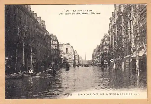 CPA Paris, Inonde, La Rue de Lyon, Vue prise du Boulevard Diderot, ungel.