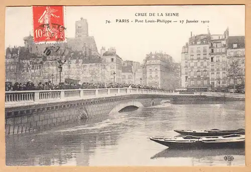 CPA Paris, Crue de la Seine, Pont Louis Philippe, englout. 1910