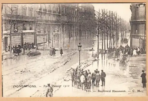 CPA Paris, Boulevard Hausmann, Inondation 1910, non circulé