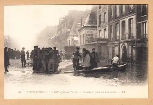 CPA Paris Inondation Sauvetage Quai des Tournelles, ungel.