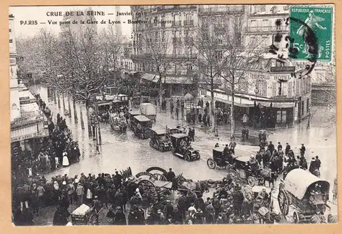 CPA Paris, Crue de la Seine, Vue prise de la Gare de Lyon, gel. 1910