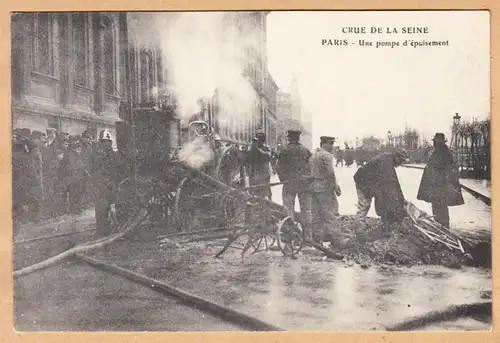 CPA Paris, Crue de la Seine, Une pompe d'equisement, ungel.