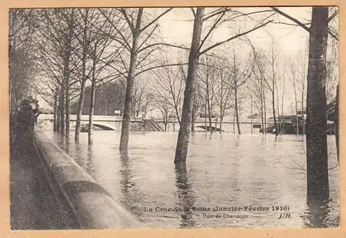 CPA La Crue de la Seine, Pont de Charenton, englouti 1912