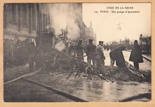 CPA Paris, Crue de la Seine, Une pompe d'equisement, ungel.