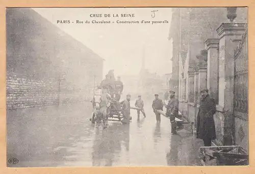 CPA Paris, Crue de la Seine, Construction d'une passerelle, ungel.