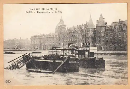 CPA Paris, La Crue de la Seine, L'embarcadere et la Cite, ungel.