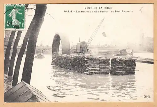CPA Paris, Crue de la Seine, Les travaux du tube Berlier- Le Pont Alexandre, gel.